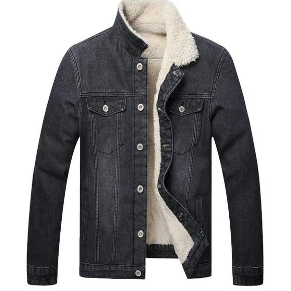 . Other - Grey And White Teddy Mens Denim Jacket